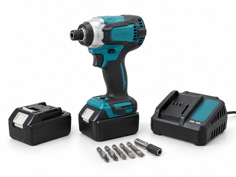 Illustrative equipment image: Makita electric impact screwdriver + battery
