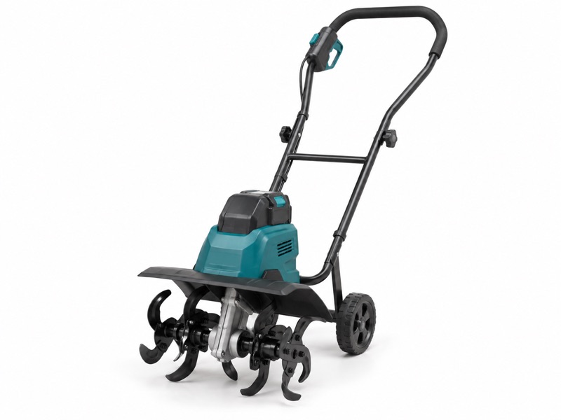 Illustrative equipment image: Electric cultivator + battery